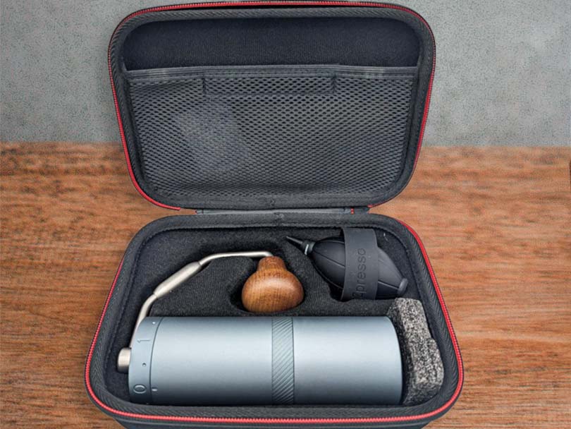 1Zpresso X Ultra manual grinder in its travel carry case