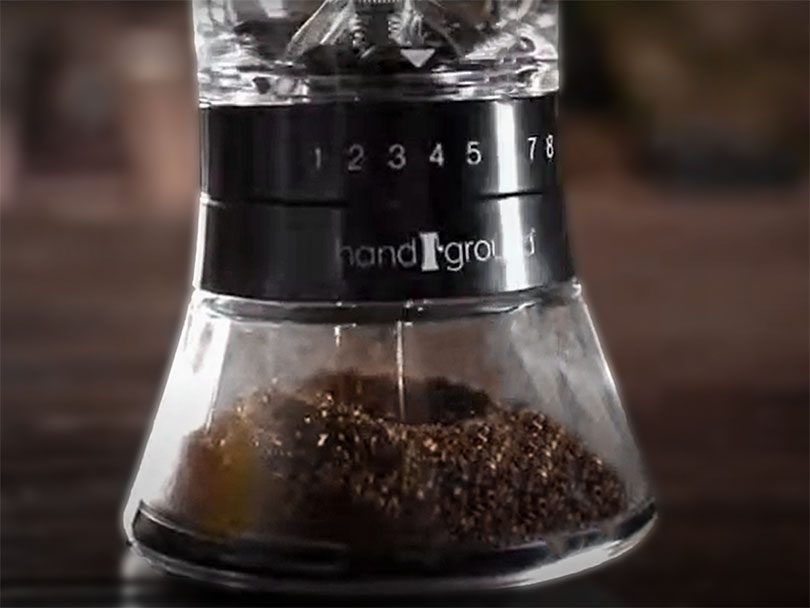 Close up of the grind adjustment dial on the Handground Precision coffee grinder